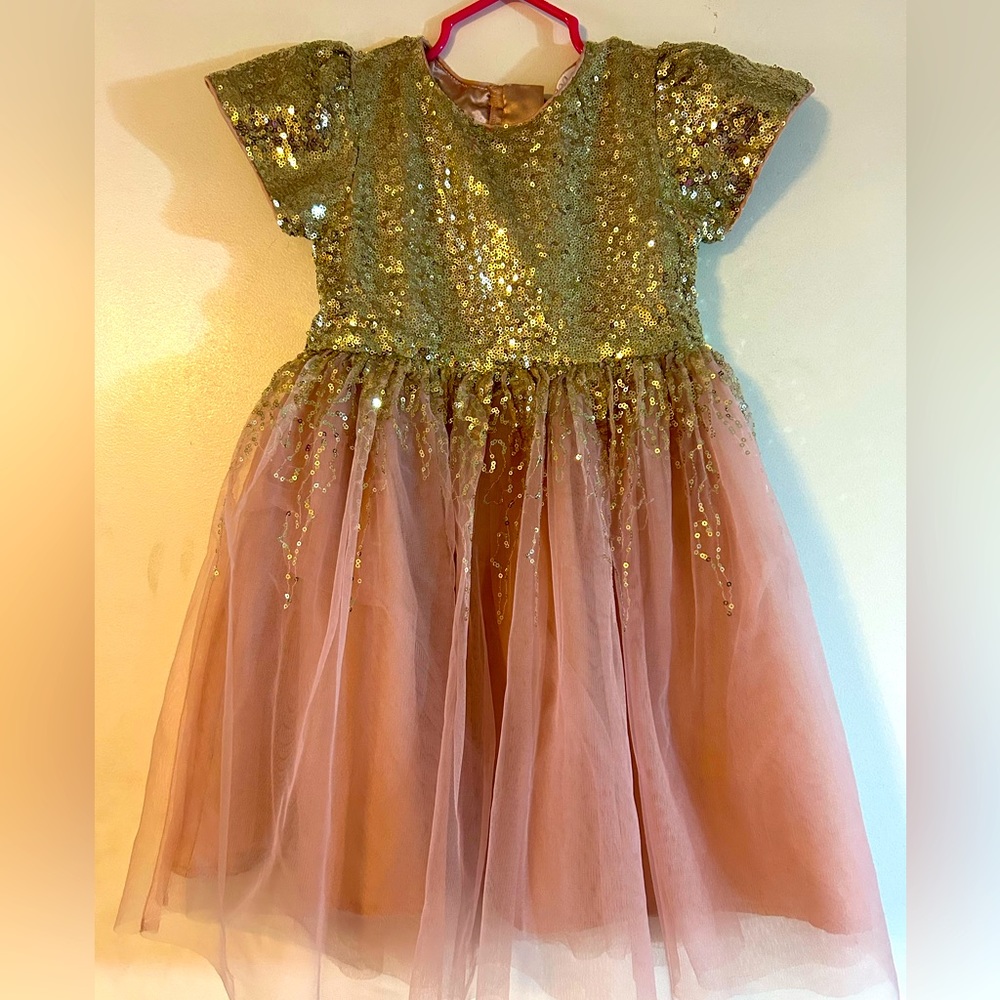 Gold and Pink Sequin Kids Formal Dress